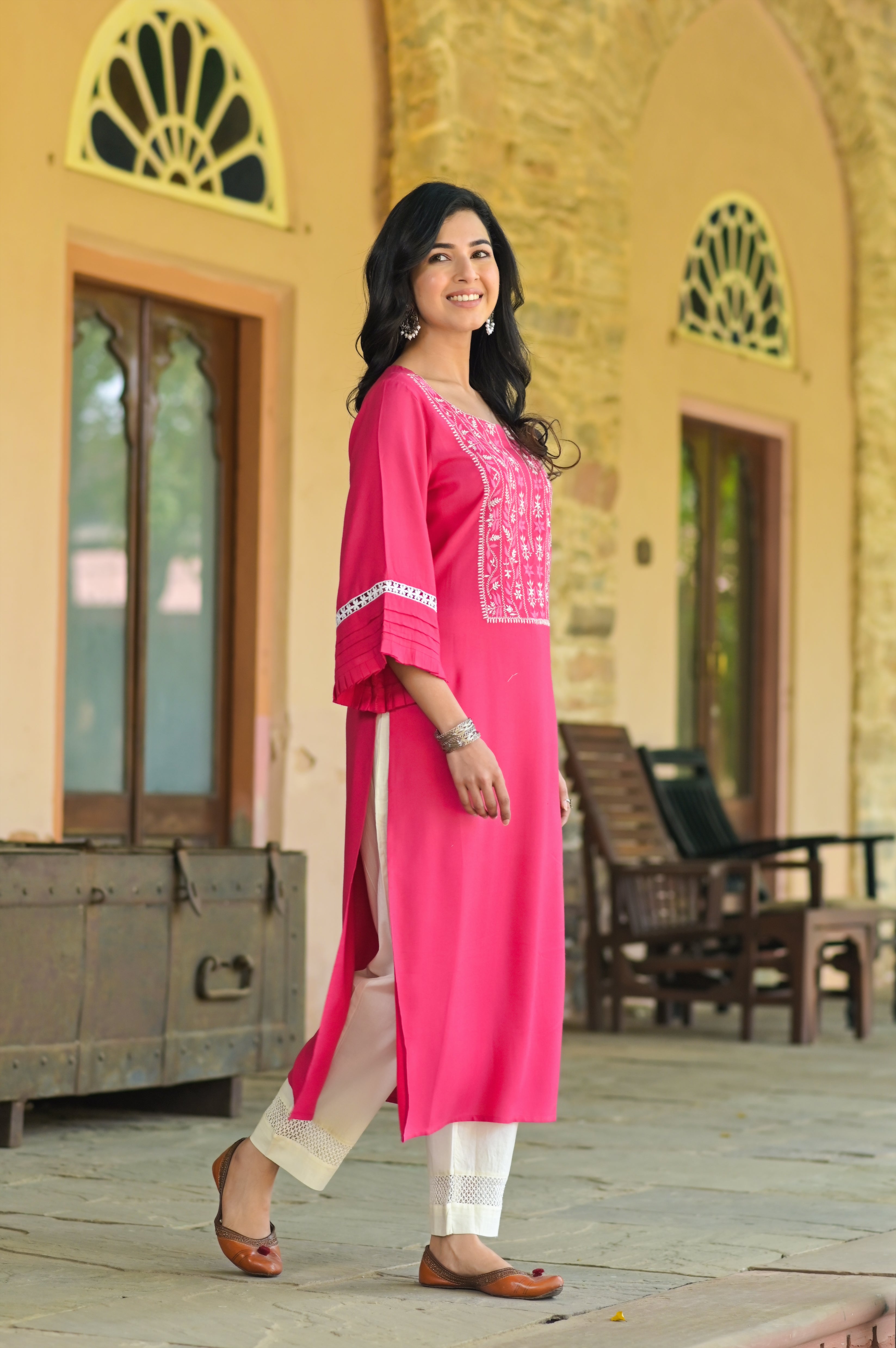 Rayon Pink Kurta Set-2pcs