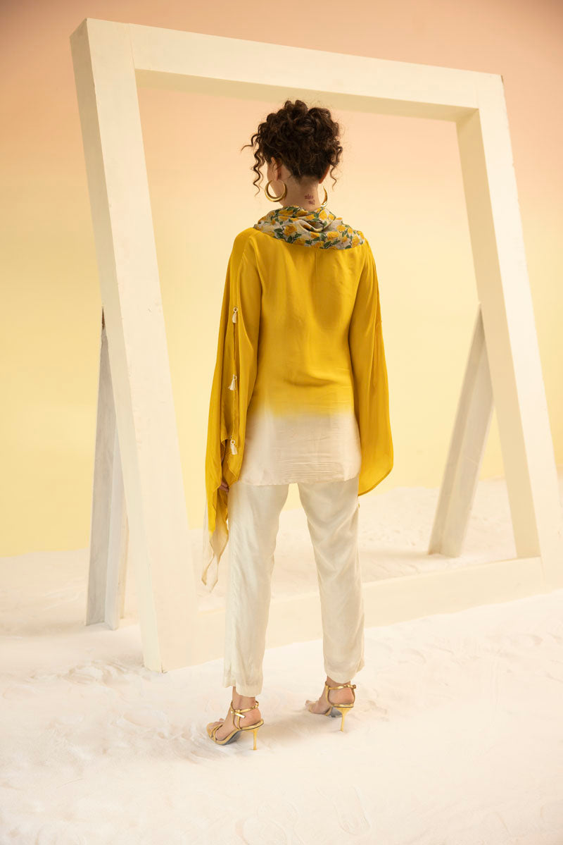 OMBRE YELLOW COWL NECK TOP WITH PANTS