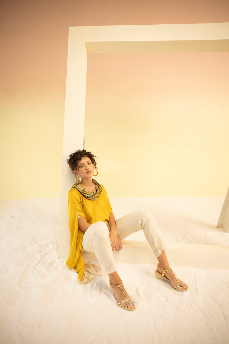 OMBRE YELLOW COWL NECK TOP WITH PANTS