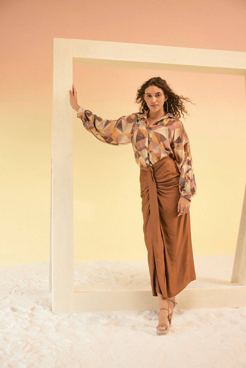 GEOMETRIC SHIRT WITH DHOTI SKIRT