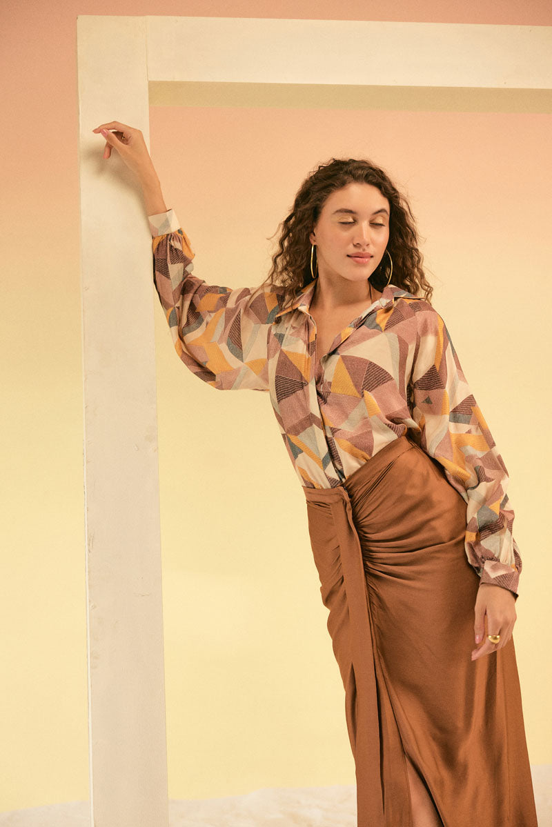 GEOMETRIC SHIRT WITH DHOTI SKIRT