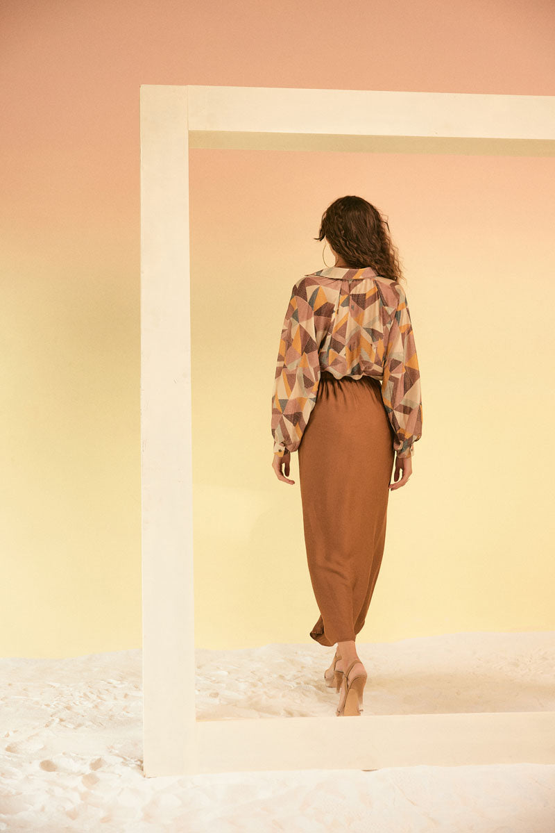 GEOMETRIC SHIRT WITH DHOTI SKIRT