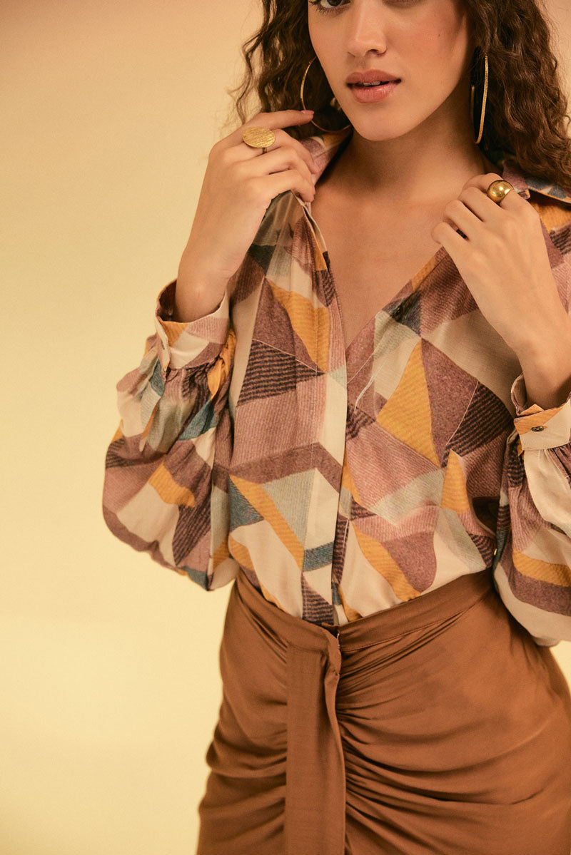 GEOMETRIC SHIRT WITH DHOTI SKIRT
