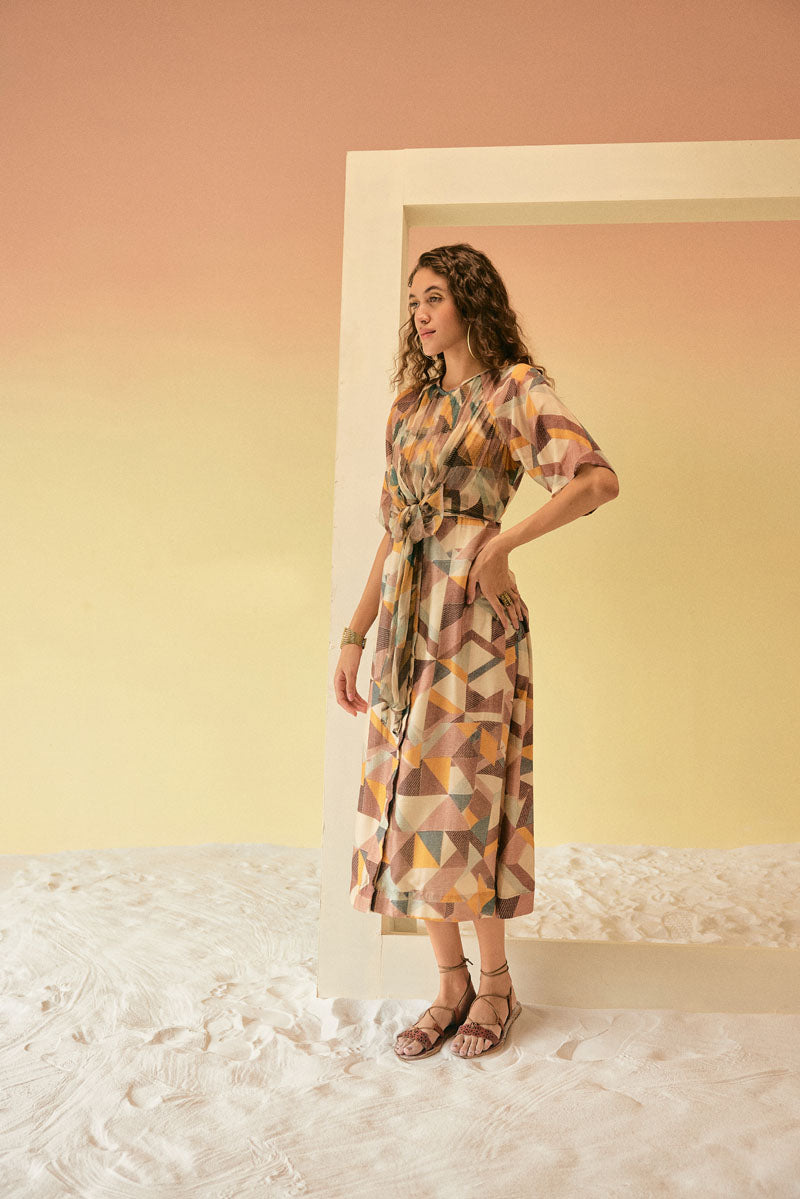 KNOTTED GEOMETRIC ANKLE LENGTH DRESS
