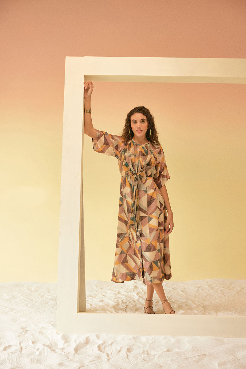 KNOTTED GEOMETRIC ANKLE LENGTH DRESS
