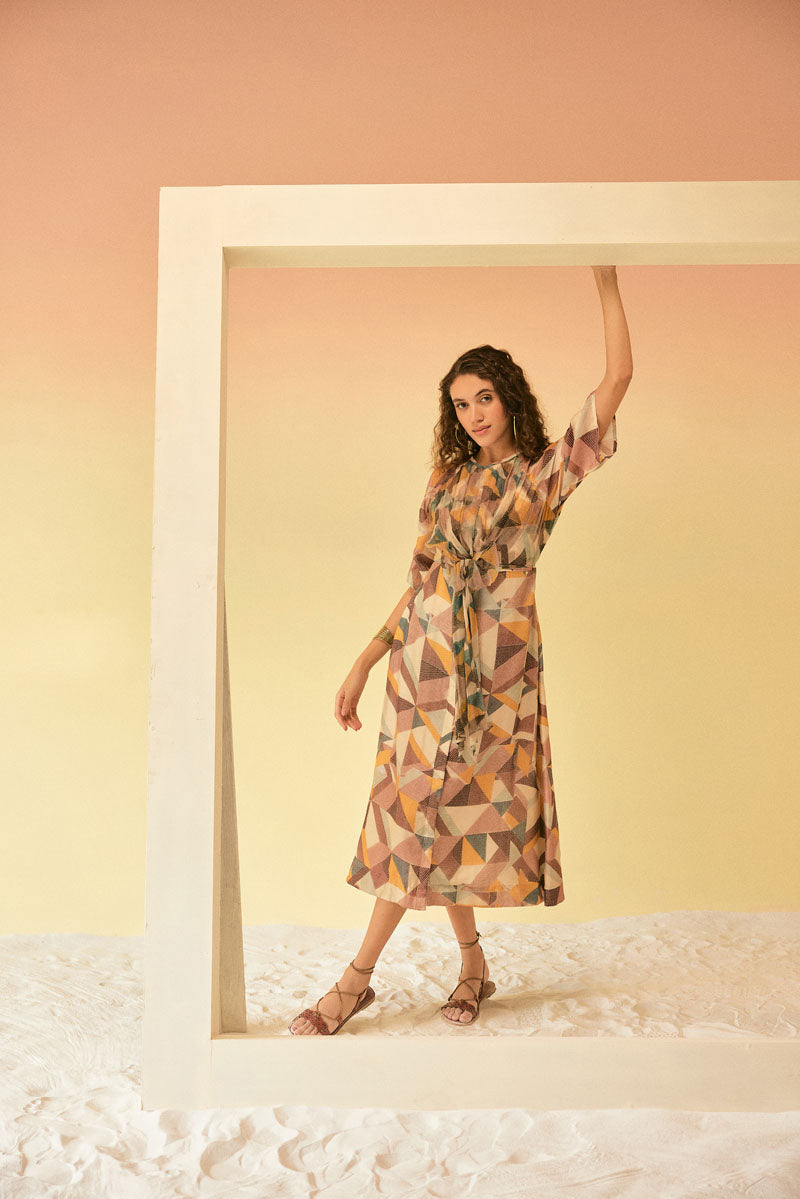 KNOTTED GEOMETRIC ANKLE LENGTH DRESS