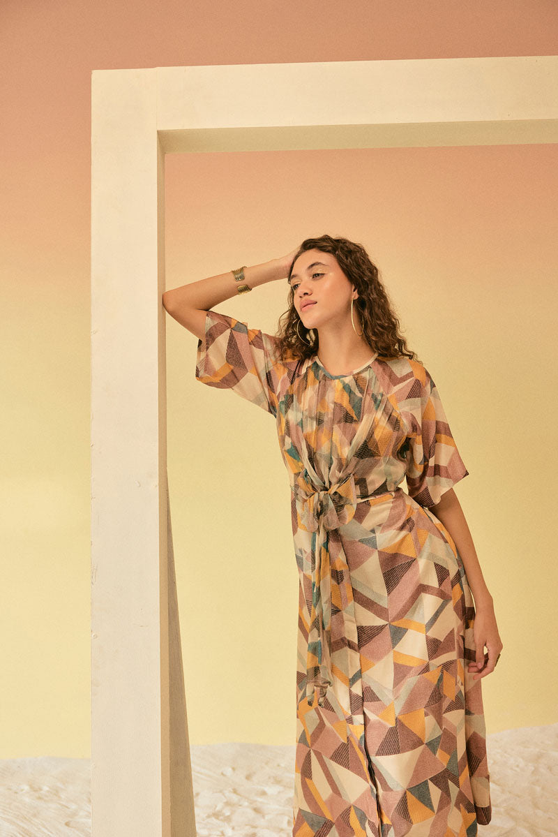 KNOTTED GEOMETRIC ANKLE LENGTH DRESS