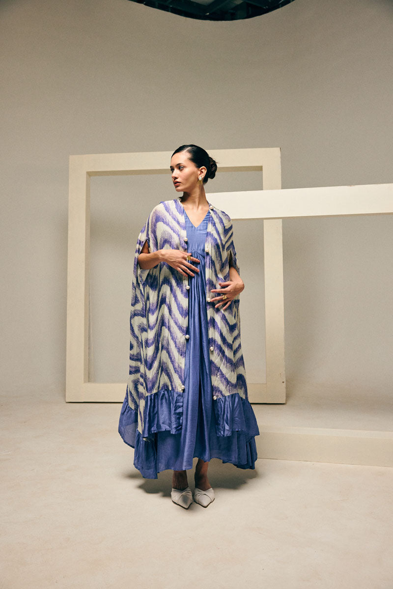 RUFFLE CAPE WITH PLEATED GOWN
