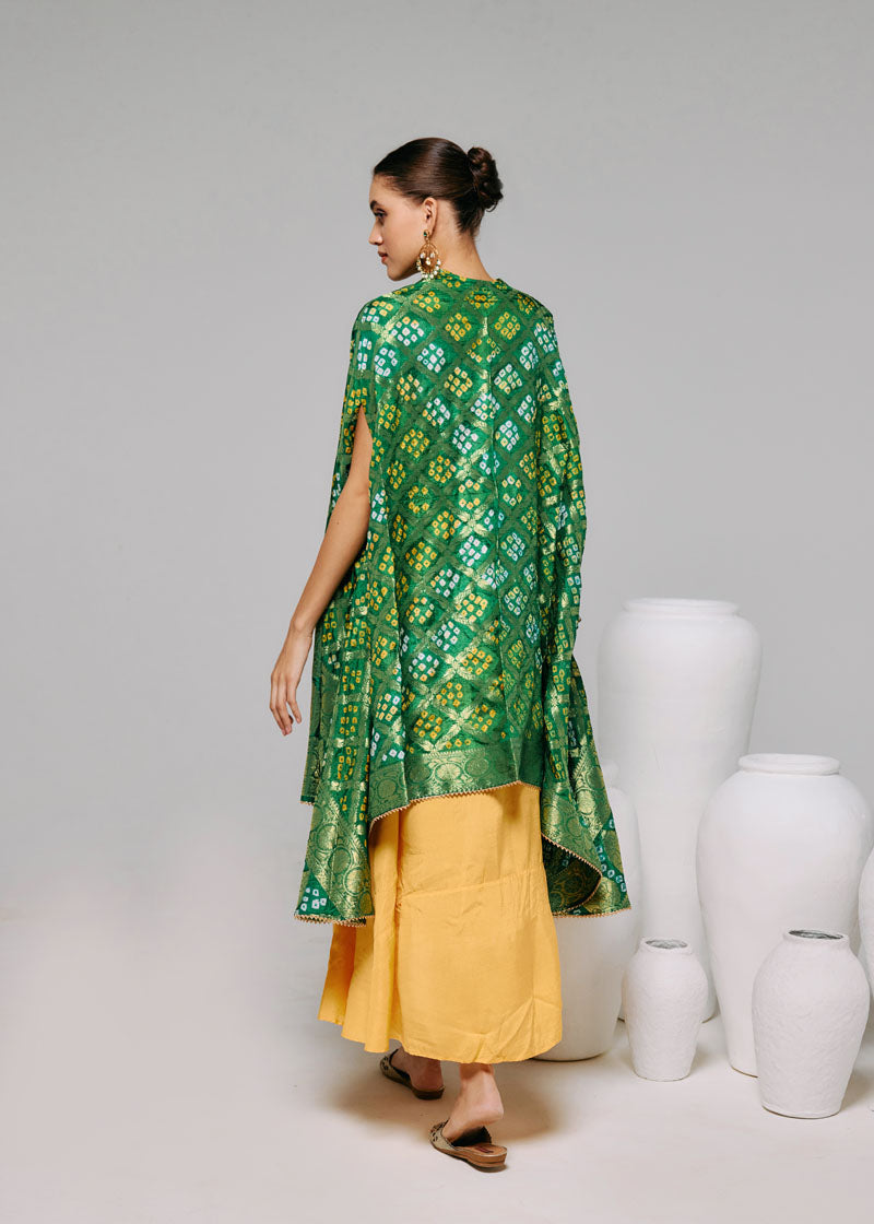 DRAPE YELLOW BANDHINI CAPE SET