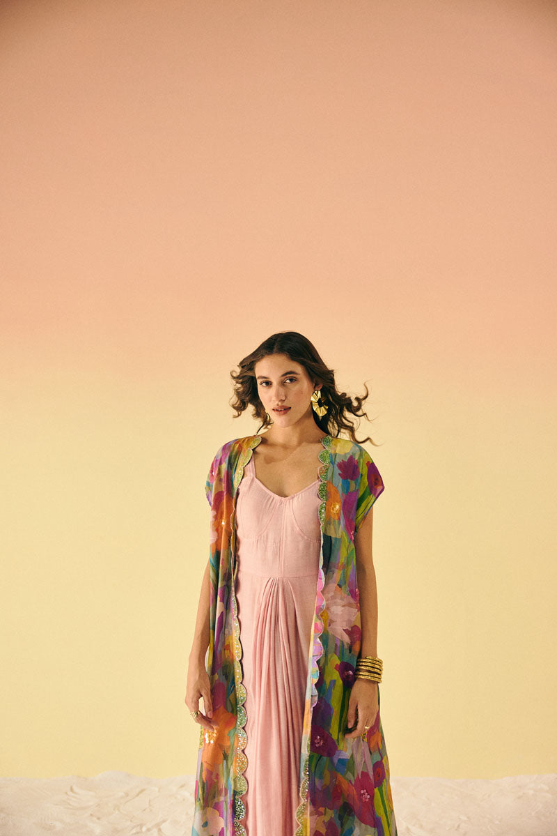 DHOTI GOWN WITH EMBELLISHED CAPE