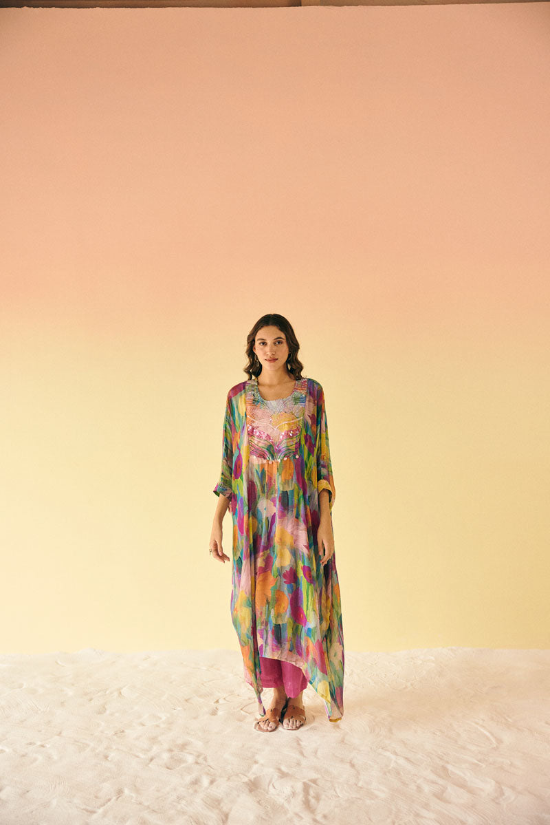 EMBELLISHED KAFTAN WITH BUSTIER &PANTS
